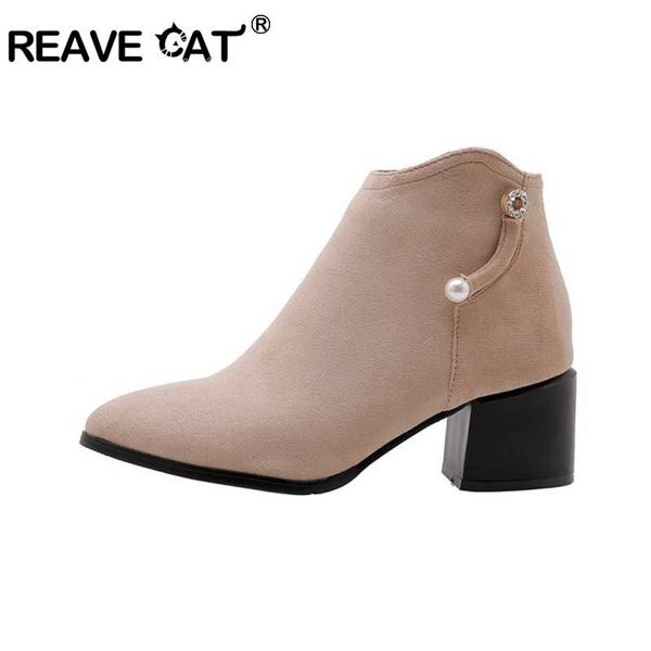 boots reave cat shoes women ankle pointed toe suede leather side zipper pearl nude block heel work botas mujer large size 34-48, Black
boots reave cat shoes women ankle pointed toe suede leather side zipper pearl nude block heel work botas mujer large size 34-48, Black