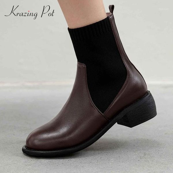 krazing pot 2020 saling winter shoes real leather patchwork stretch thick med heel round toe slip on maiden ankle boots l121, Black
krazing pot 2020 saling winter shoes real leather patchwork stretch thick med heel round toe slip on maiden ankle boots l121, Black