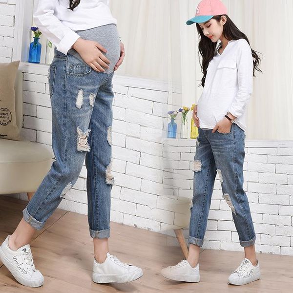 maternity bottoms spring jeans pregnancy clothes for pregnant pants casual fashion women trousers straight plus size hole, White 
maternity bottoms spring jeans pregnancy clothes for pregnant pants casual fashion women trousers straight plus size hole, White