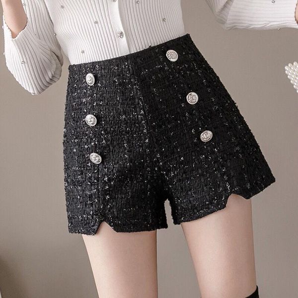 2021 new autumn winter black tweed women's shorts sashes high waist wide leg shorts female elegant plaid thick short trousers, White;black
2021 new autumn winter black tweed women's shorts sashes high waist wide leg shorts female elegant plaid thick short trousers, White;black