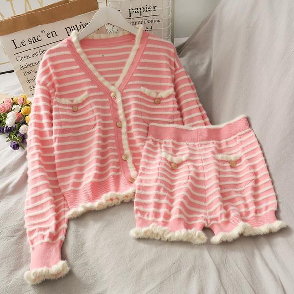 autumn 2 piece sets women sweet pink knit striped cardigans high waist mini shorts v neck single breasted knit shorts suit, Gray
autumn 2 piece sets women sweet pink knit striped cardigans high waist mini shorts v neck single breasted knit shorts suit, Gray