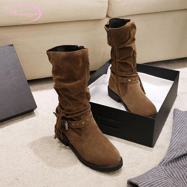 casual style round toe flock mid-calf boots fashion pleated rivets buckle zipper thick low heel motorcycle boots women's shoes, Black
casual style round toe flock mid-calf boots fashion pleated rivets buckle zipper thick low heel motorcycle boots women's shoes, Black