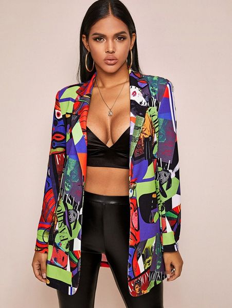 notch collar allover print single button longline blazer a3cc#, White;black
notch collar allover print single button longline blazer a3cc#, White;black