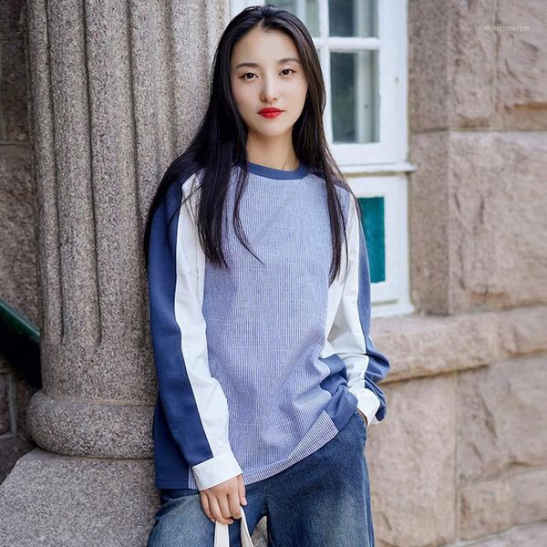 women's blouses & shirts fashion spring casual striped spliced o-neck shirt women long sleeve harajuku kawaii clothes vintage oversize, White
women's blouses & shirts fashion spring casual striped spliced o-neck shirt women long sleeve harajuku kawaii clothes vintage oversize, White
