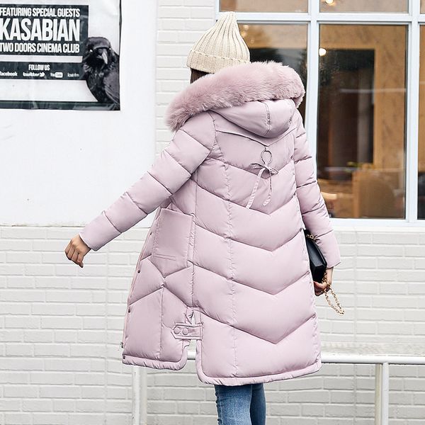 new medium long women's wool collar hooded down cotton padded clothes slim and thickened coat, Black
new medium long women's wool collar hooded down cotton padded clothes slim and thickened coat, Black