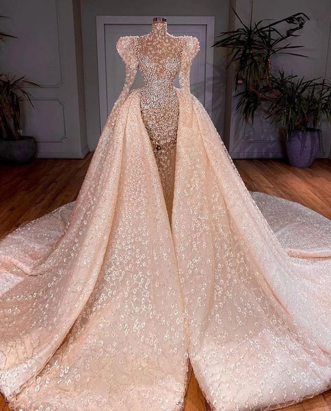pearls mermaid wedding dresses cap sleeves high neck bridal gown custom made lace appliques detachable train robes de mariée, White
pearls mermaid wedding dresses cap sleeves high neck bridal gown custom made lace appliques detachable train robes de mariée, White