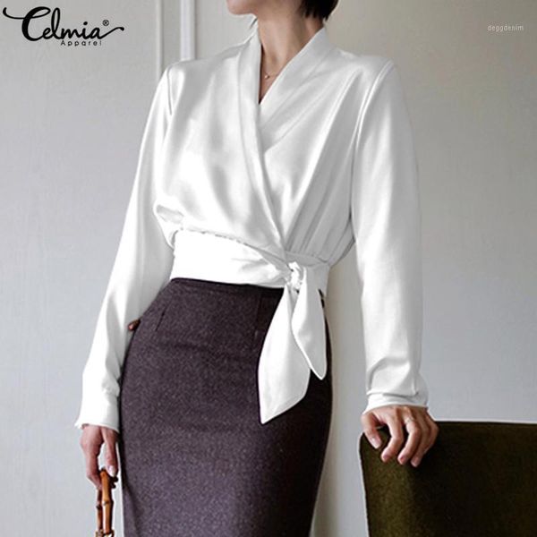 women's blouses & shirts women's clothing celmia vintage elegant satin shirt fashion long sleeve v neck blouse belted casual p, White
women's blouses & shirts women's clothing celmia vintage elegant satin shirt fashion long sleeve v neck blouse belted casual p, White