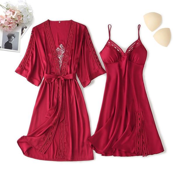 lace hollow out sleepwear women satin kimono robe gown silky 2pcs nighty&robe suit casual intimate lingerie home clothes, Black;red
lace hollow out sleepwear women satin kimono robe gown silky 2pcs nighty&robe suit casual intimate lingerie home clothes, Black;red