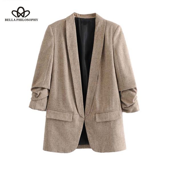 bella philosophy women chic twill blazer gathered three quarter sleeve pockets office wear coat notched collar vintage outerwear lj201021, White;black
bella philosophy women chic twill blazer gathered three quarter sleeve pockets office wear coat notched collar vintage outerwear lj201021, White;black