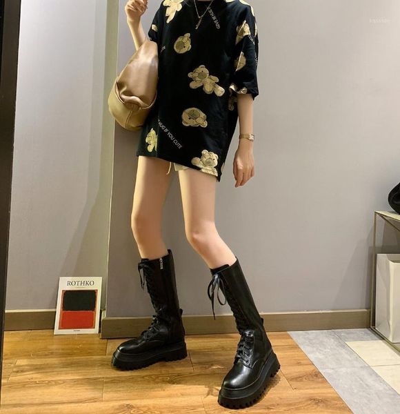 boots 2021 fashion women cross strap pu leather autumn winter knee high ladies thick sole platform botas mujer1, Black 
boots 2021 fashion women cross strap pu leather autumn winter knee high ladies thick sole platform botas mujer1, Black