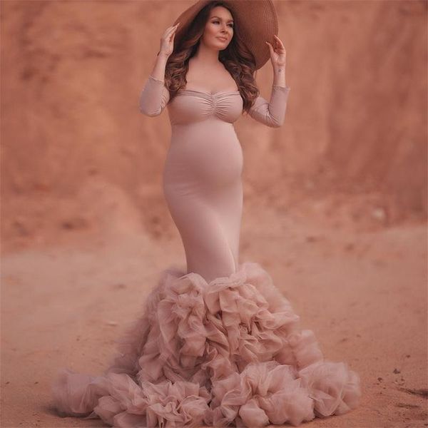 chic mermaid maternity dresses long sleeves with tulle ruffles fluffy mermaid prom party gowns custom made, White
chic mermaid maternity dresses long sleeves with tulle ruffles fluffy mermaid prom party gowns custom made, White