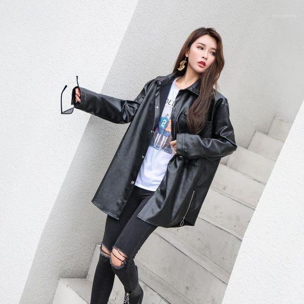 2018 new leather jackets women autumn winter single breasted jeckets loose plus size bf style pu leather outerwear zippers coats1, Black
2018 new leather jackets women autumn winter single breasted jeckets loose plus size bf style pu leather outerwear zippers coats1, Black