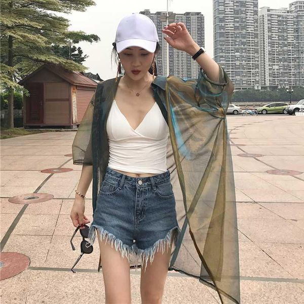 women's jackets korean women's summer mid-length half sleeve sun metal gradient loose bat short female thin cardigan sunscreen co, Black;brown
women's jackets korean women's summer mid-length half sleeve sun metal gradient loose bat short female thin cardigan sunscreen co, Black;brown