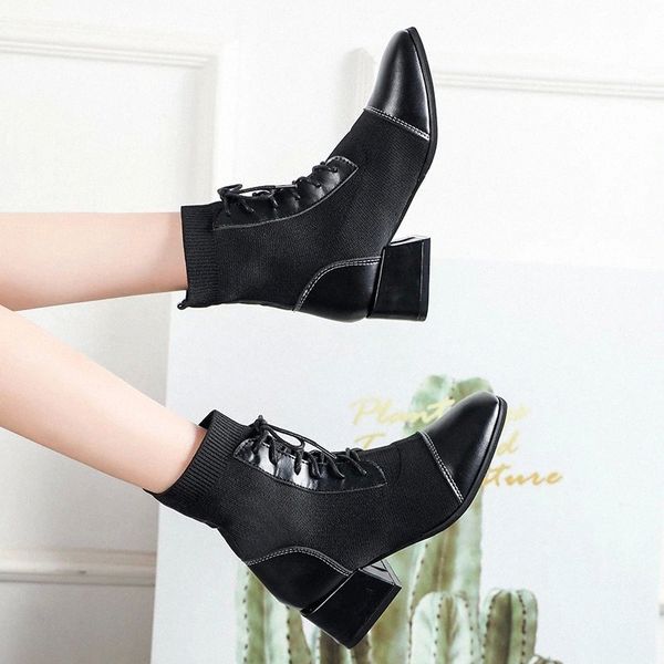 women ankle boots woman pointed toe lace up sock boots 2020 autumn low heels ladies women's shoes lady footwear plus size 42 #e732, Black
women ankle boots woman pointed toe lace up sock boots 2020 autumn low heels ladies women's shoes lady footwear plus size 42 #e732, Black