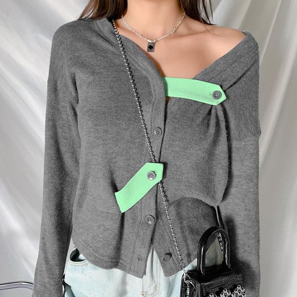 vintage casual v-neck cardigan sweater women single breasted long sleeve contrast color knitwear outwear, White
vintage casual v-neck cardigan sweater women single breasted long sleeve contrast color knitwear outwear, White