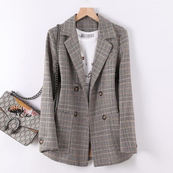 women girl double breasted blazer coat ladies female spring fall autumn 2021 new arrival casual plaid jackets with real pockets, White;black
women girl double breasted blazer coat ladies female spring fall autumn 2021 new arrival casual plaid jackets with real pockets, White;black
