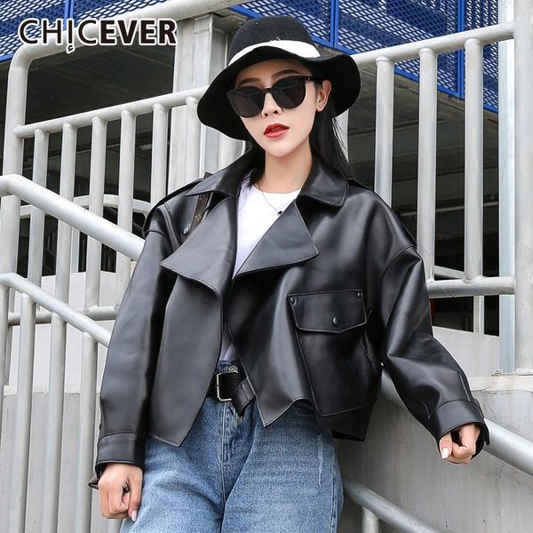 women's leather & faux chicever pu women' jackets lapel collar long sleeve pocket oversize casual female coats 2021 autumn fashion, Black
women's leather & faux chicever pu women' jackets lapel collar long sleeve pocket oversize casual female coats 2021 autumn fashion, Black