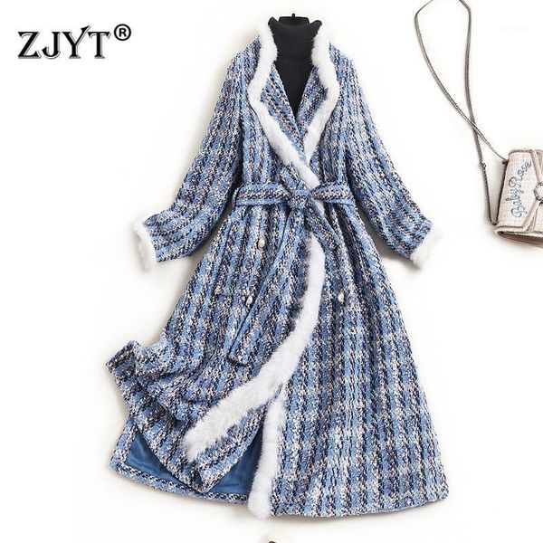 runway designers fur patchwork tweed woolen jackets and coats winter vintage women overcoat long outerwear1, Black 
runway designers fur patchwork tweed woolen jackets and coats winter vintage women overcoat long outerwear1, Black