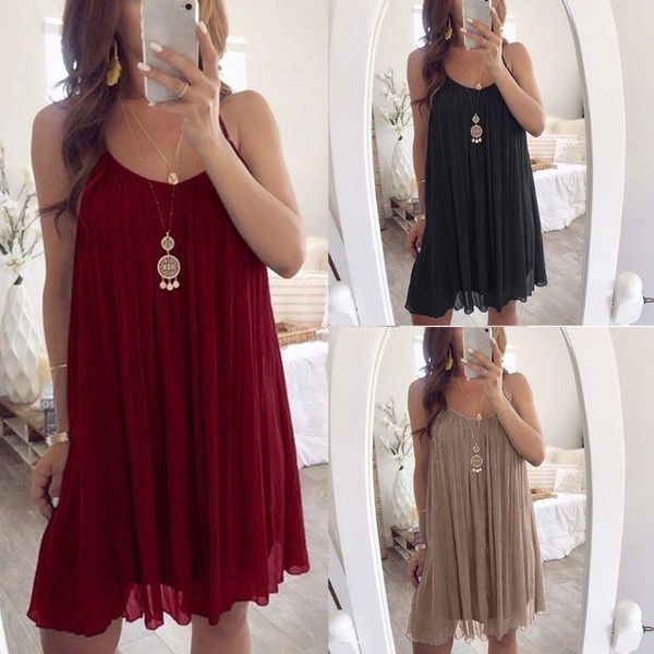 womens plus size spaghetti straps chiffon vest mini dress pleated layered cami front solid color loose flare swing party beach, Black;gray
womens plus size spaghetti straps chiffon vest mini dress pleated layered cami front solid color loose flare swing party beach, Black;gray