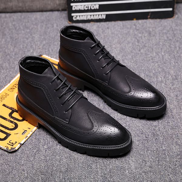 night party men's dress in genuine leather sculpted high-heeled shoes platform hoop 5i5q, Black