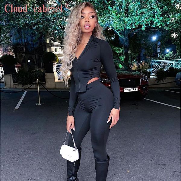 cloud cabinet fashion women's solid color zipper split irregular two piece suit, Gray
cloud cabinet fashion women's solid color zipper split irregular two piece suit, Gray