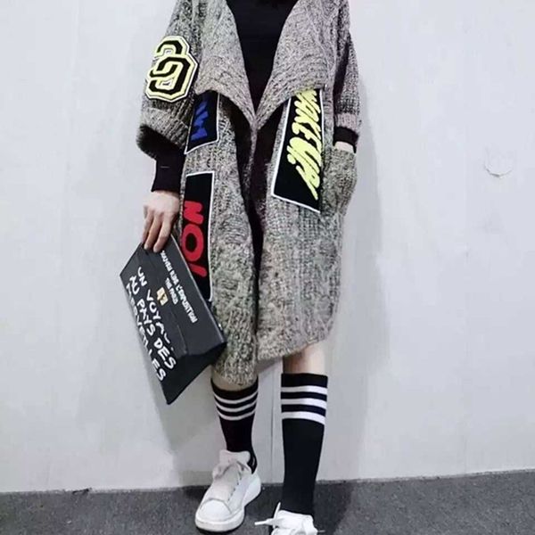 new women individuality appliques long cardigans fashion thick knitted sweater coat women's sweater shawl and ponchos y200720, White;black
new women individuality appliques long cardigans fashion thick knitted sweater coat women's sweater shawl and ponchos y200720, White;black