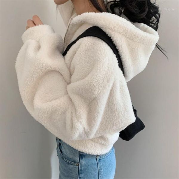 2 color new autumn casual women jacket soft and cute girl hooded coats female crop warm short lamb wool coat mujer1, Black;brown
2 color new autumn casual women jacket soft and cute girl hooded coats female crop warm short lamb wool coat mujer1, Black;brown