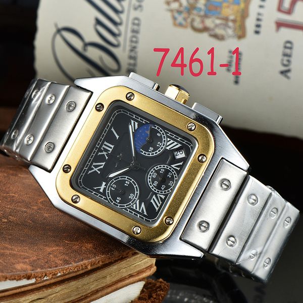 fashion square wristwatch casual wild six-pin automatic date men's classic steel band business watch, Slivery;brown
fashion square wristwatch casual wild six-pin automatic date men's classic steel band business watch, Slivery;brown