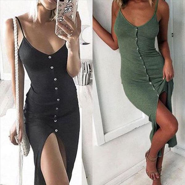 summer fashion women solid spaghetti straps backless v neck sleeveless slit button slim and fit strappy casual dress, Black;gray
summer fashion women solid spaghetti straps backless v neck sleeveless slit button slim and fit strappy casual dress, Black;gray