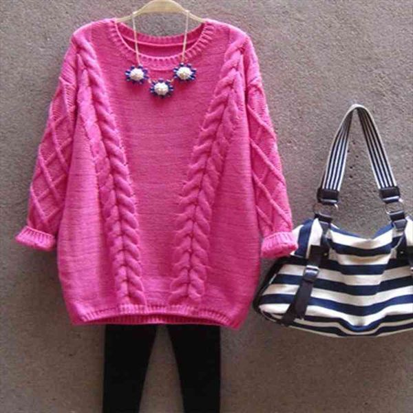 korean version loose large-size round-neck twist sweater medium and long knitted bottom blouse for women, White;black
korean version loose large-size round-neck twist sweater medium and long knitted bottom blouse for women, White;black