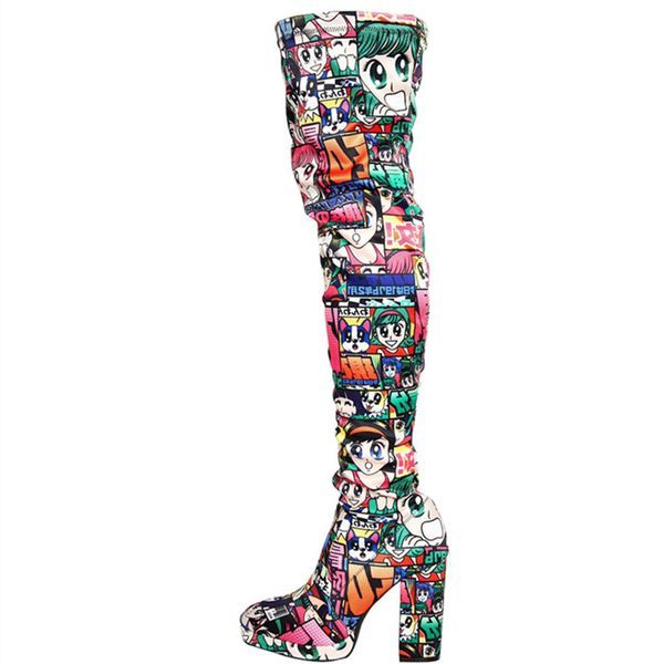 2022 new fashion thick heel retro print stretch over the knee boots classic pointed zipper comic nightclub female high boot, Black
2022 new fashion thick heel retro print stretch over the knee boots classic pointed zipper comic nightclub female high boot, Black