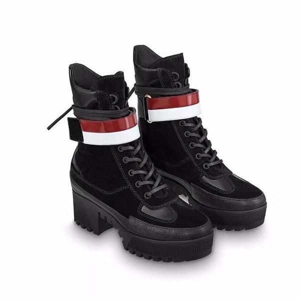 world tour desert boot women boots platform boot spaceship ankle boots 5cm heel flamingos medal martin boots heavy duty soles with box, Black