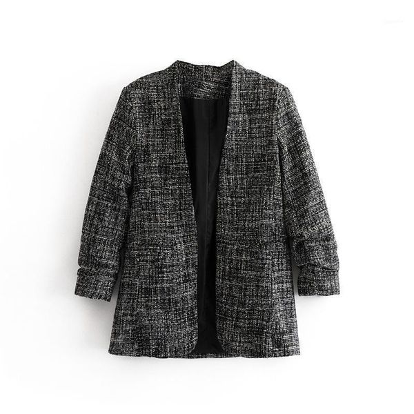 2021 spring new cuff pleated tweed suit coat female w272541, White;black