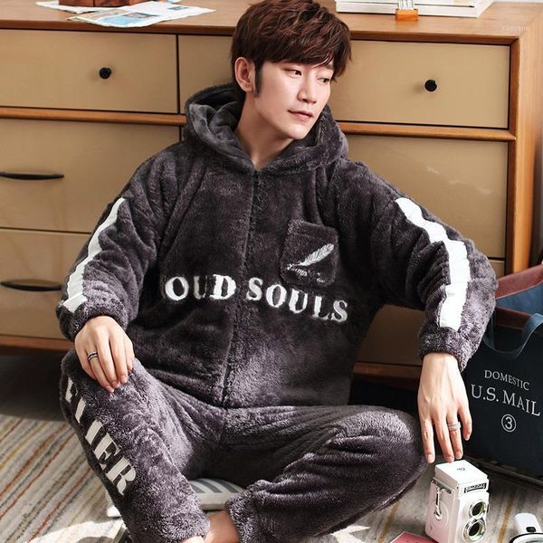 mimi autumn and winter men's plush pajamas korean thickened warm loose hooded cardigan flannel housewear set1, Black;brown
mimi autumn and winter men's plush pajamas korean thickened warm loose hooded cardigan flannel housewear set1, Black;brown