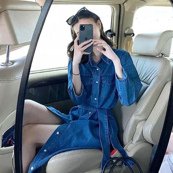 superaen 2020 autumn new retro long buckle strap full blue solid denim dresses women1, Black;gray
superaen 2020 autumn new retro long buckle strap full blue solid denim dresses women1, Black;gray