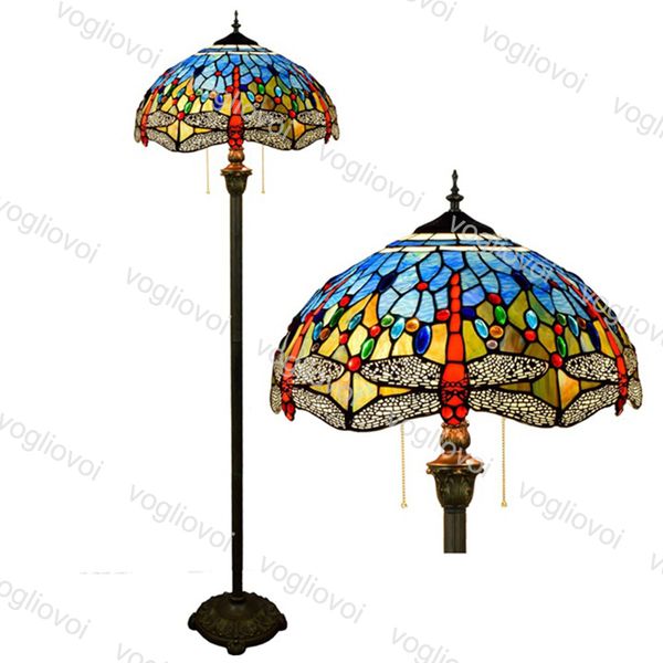 Floor Lamps European Retro Multicolor Glass Mediterranean Blue Dragonfly 16 Inch 110-240v For Living Dining Room Bedroom Bar Dhl