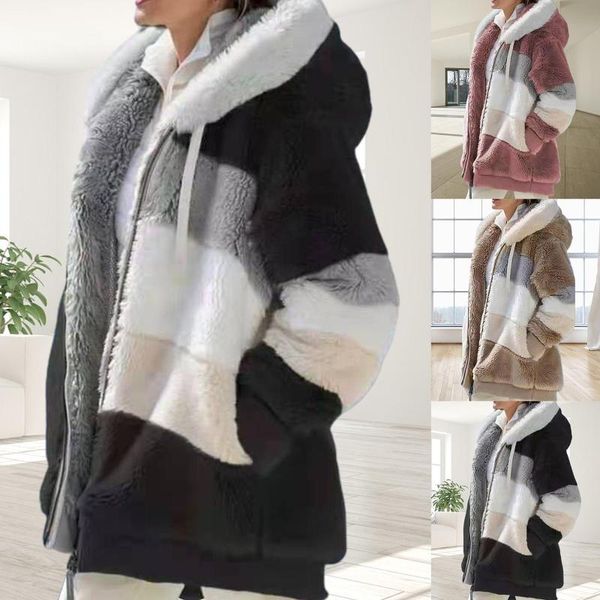 women autumn winter long sleeve color block zipper fluff fleece plush hooded warm outweear coat jacket cardigan, Black;brown
women autumn winter long sleeve color block zipper fluff fleece plush hooded warm outweear coat jacket cardigan, Black;brown