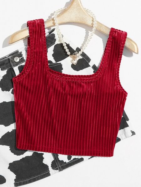 solid crop velvet tank q7uh#, White