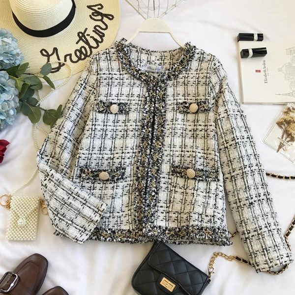 2020 new spring autumn short jacket vintage large size round neck sections women tweed coat cc9281, Black;brown
2020 new spring autumn short jacket vintage large size round neck sections women tweed coat cc9281, Black;brown