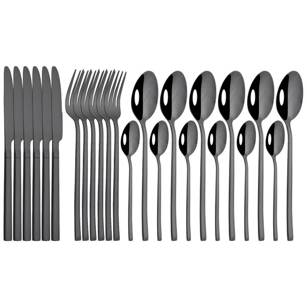 24pcs mirror black cutlery set home knife fork spoon dinner tableware stainless steel dinnerware kitchen flatware silverware set
24pcs mirror black cutlery set home knife fork spoon dinner tableware stainless steel dinnerware kitchen flatware silverware set