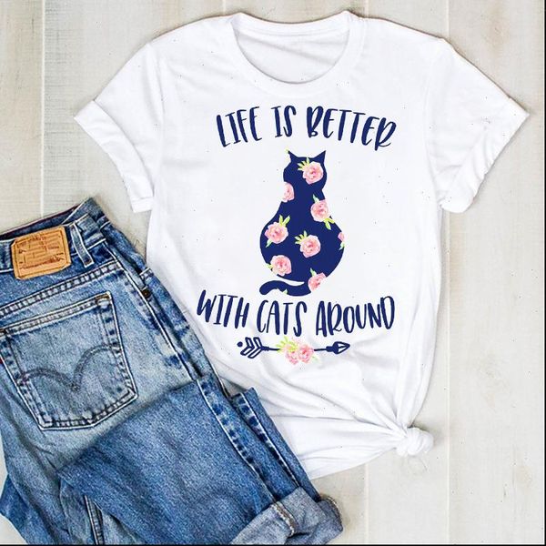 women lady cartoon flower cat fashion short sleeve summer ladies t tee tshirt womens female shirt clothes graphic t shirt, White
women lady cartoon flower cat fashion short sleeve summer ladies t tee tshirt womens female shirt clothes graphic t shirt, White