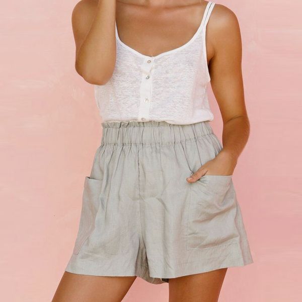 solid elastic waist high waisted loose pockets streetwear bermuda fashion cotton and linen shorts women's drop shipping, White;black
solid elastic waist high waisted loose pockets streetwear bermuda fashion cotton and linen shorts women's drop shipping, White;black