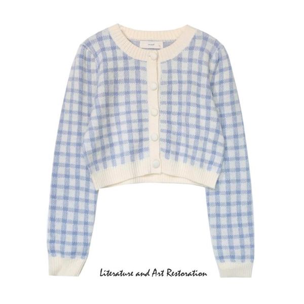 women's knits & tees vintage plaid women sweater autumn loose ladies short knitted sweaters long sleeve buttons o neck solid pink cardi, White
women's knits & tees vintage plaid women sweater autumn loose ladies short knitted sweaters long sleeve buttons o neck solid pink cardi, White