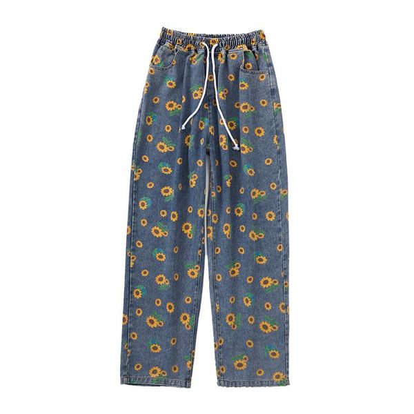 2020 new loose-fitting straight pants high street hip-hop sunflower print casual jeans trend men's and women's skateboards, Blue
2020 new loose-fitting straight pants high street hip-hop sunflower print casual jeans trend men's and women's skateboards, Blue