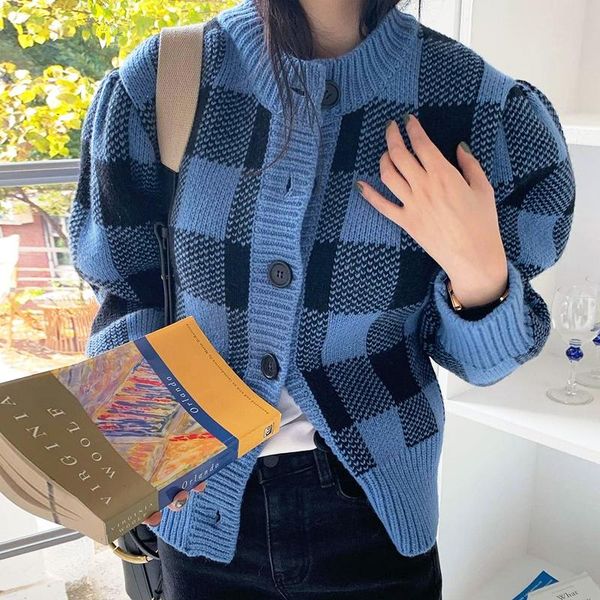 women's knits & tees zcsmll korean autumn winter round neck single breasted loose long sleeve color contrast plaid cardigan sweater for, White
women's knits & tees zcsmll korean autumn winter round neck single breasted loose long sleeve color contrast plaid cardigan sweater for, White