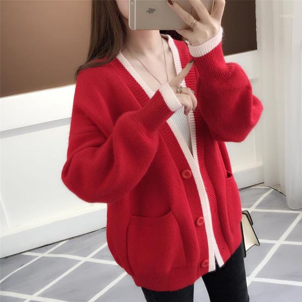 lazy wind cardigan sweater female sweater autumn and winter loose korean version 2020 new knitted jacket in the long section1, White
lazy wind cardigan sweater female sweater autumn and winter loose korean version 2020 new knitted jacket in the long section1, White