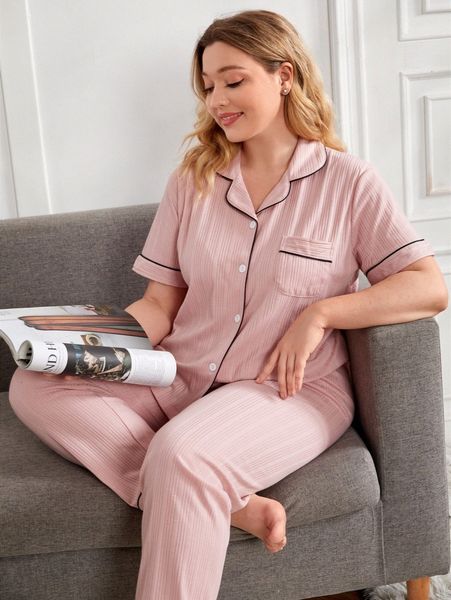 plus contrast piping pocket front pj set u8j5#, Black;white
plus contrast piping pocket front pj set u8j5#, Black;white