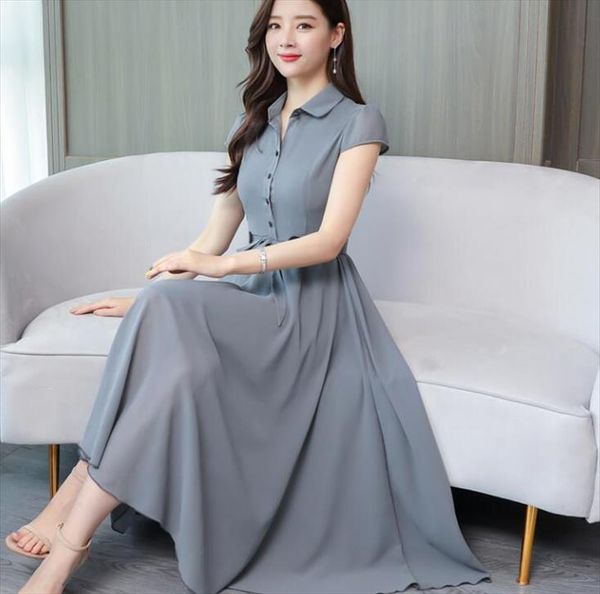 plus size 4xl summer new arrival turn down collar short sleeve solid color female chiffon long dress, Black;gray
plus size 4xl summer new arrival turn down collar short sleeve solid color female chiffon long dress, Black;gray