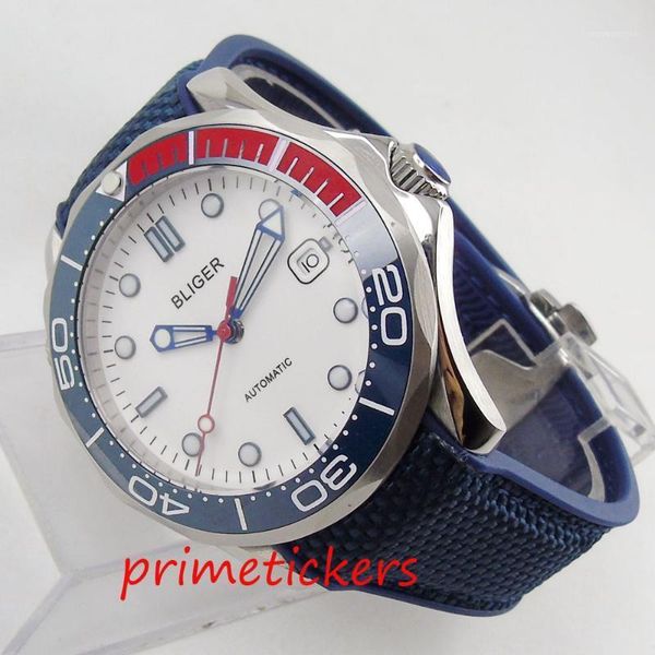 blue&red bezel luxury 41mm automatic movement white dial date display rubber strap men's watch1, Slivery;brown
blue&red bezel luxury 41mm automatic movement white dial date display rubber strap men's watch1, Slivery;brown