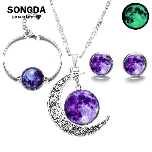 songda glowing in the dark galaxy moon pendant jewelry sets glass cabochon luminous necklace bracelet earrings fashion jewelry, Silver
songda glowing in the dark galaxy moon pendant jewelry sets glass cabochon luminous necklace bracelet earrings fashion jewelry, Silver